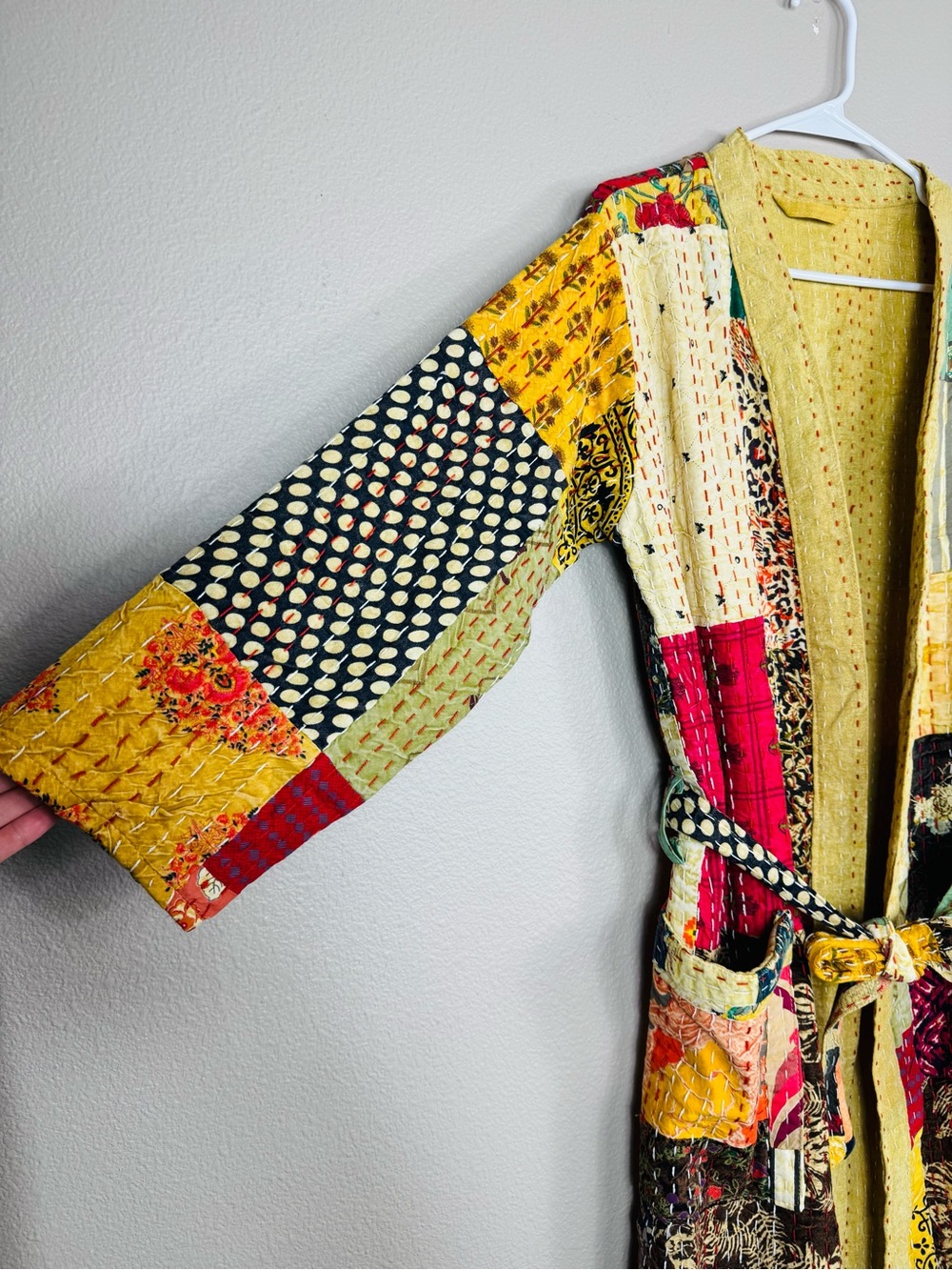 Kantha quilt kimono or robe Boho Indian S-M A - Picture 7 of 10